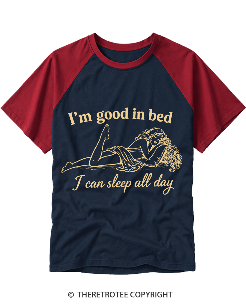 TheRetroTee I Can Sleep All Day 1970s Raglan Baseball T-Shirt