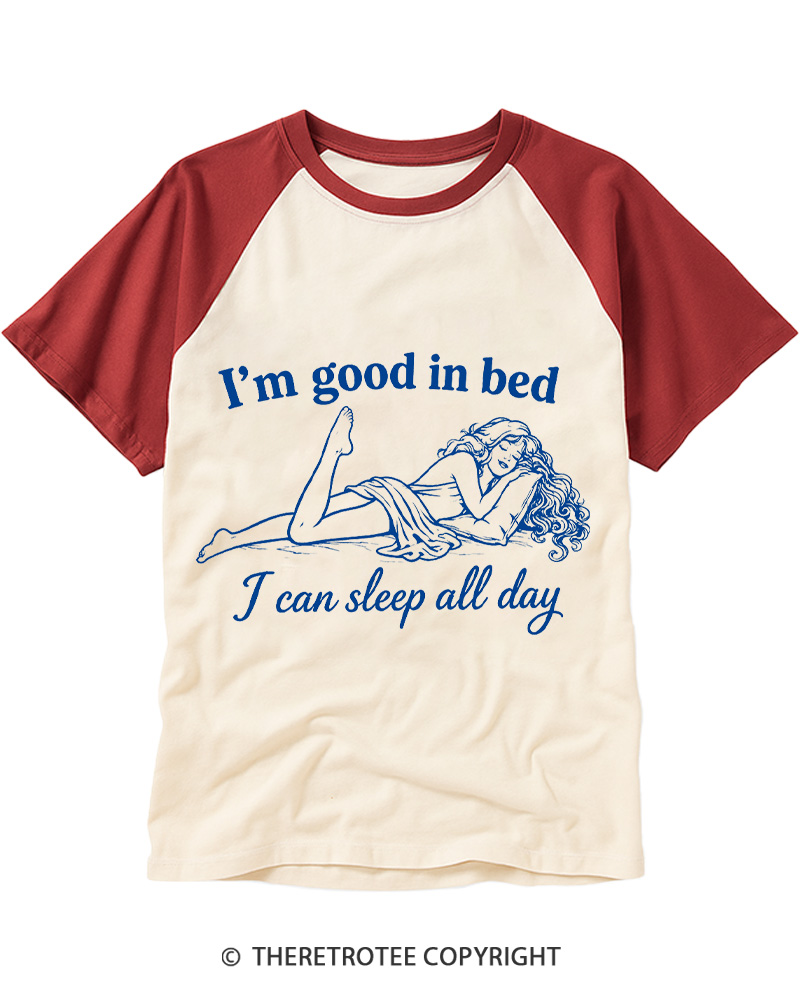 TheRetroTee I Can Sleep All Day 1970s Raglan Baseball T-Shirt