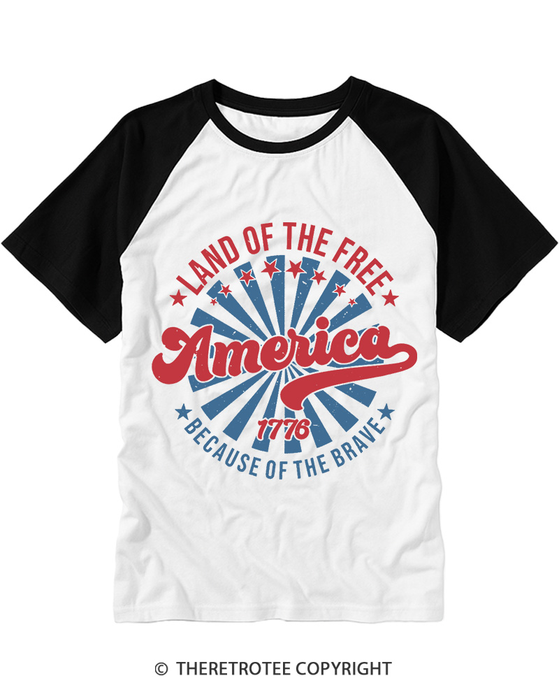 TheRetroTee Land Of The Free 1970s Raglan Baseball T-Shirt
