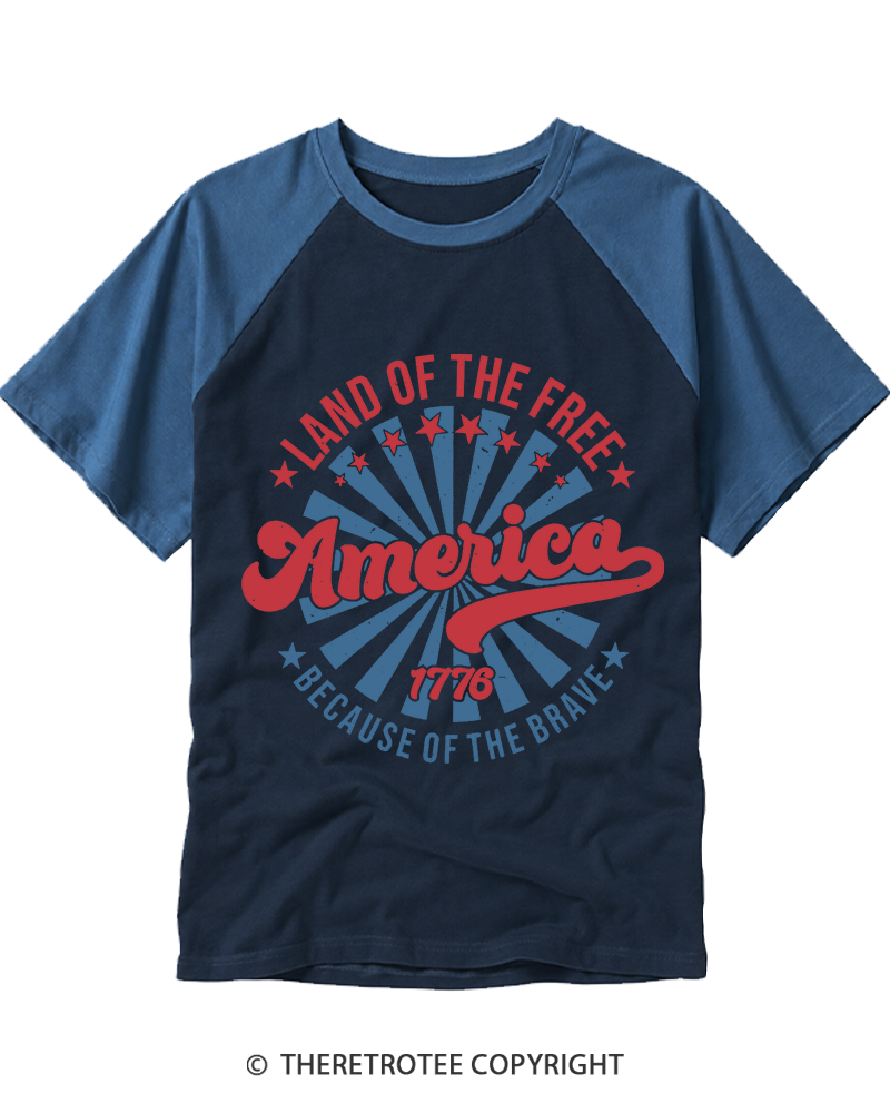 TheRetroTee Land Of The Free 1970s Raglan Baseball T-Shirt