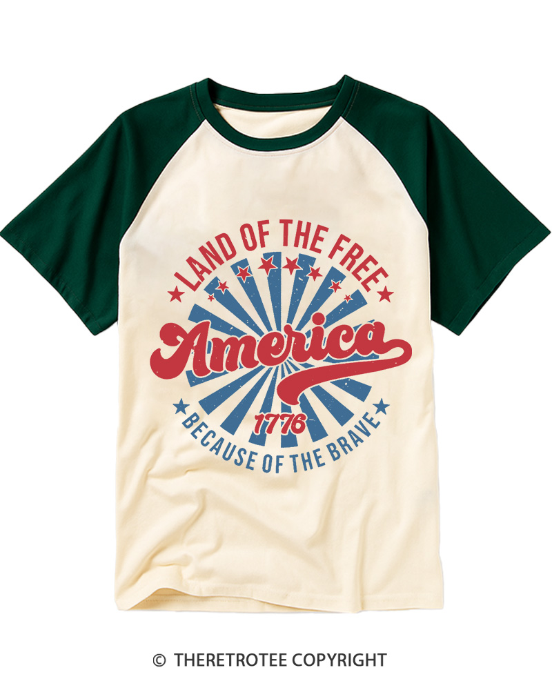 TheRetroTee Land Of The Free 1970s Raglan Baseball T-Shirt