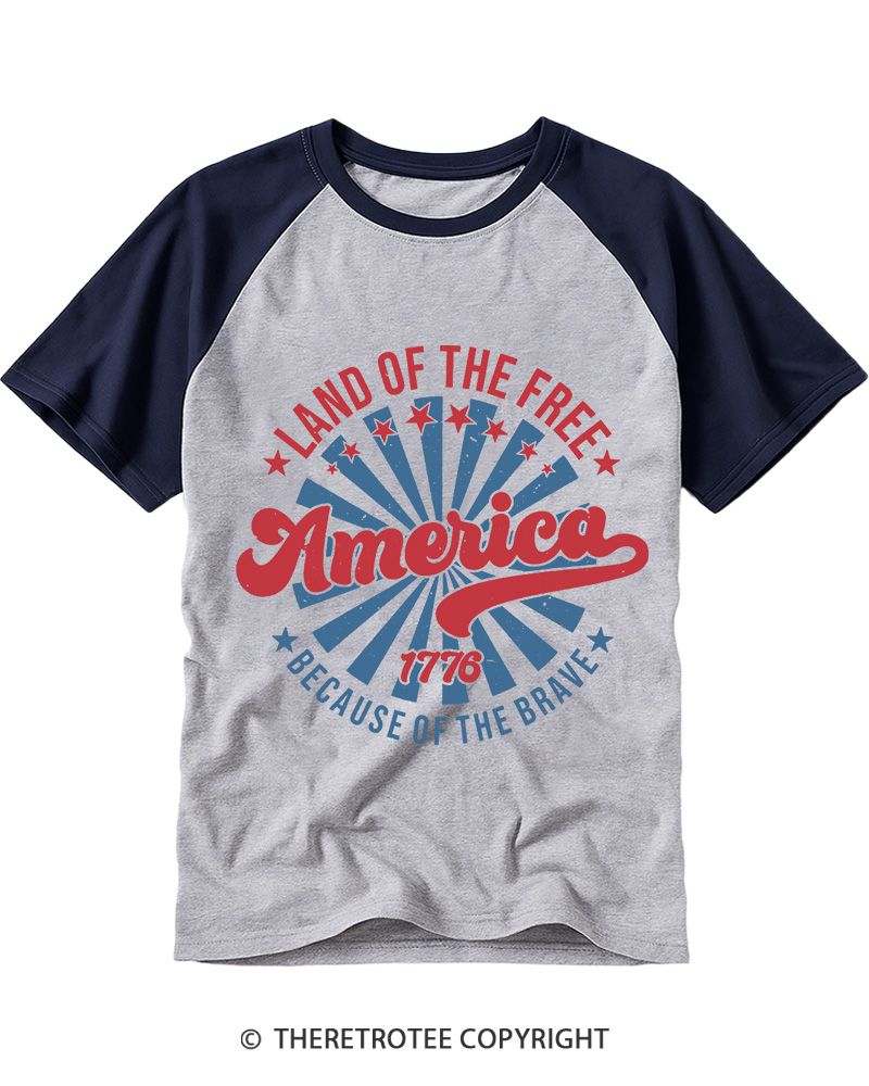 TheRetroTee Land Of The Free 1970s Raglan Baseball T-Shirt