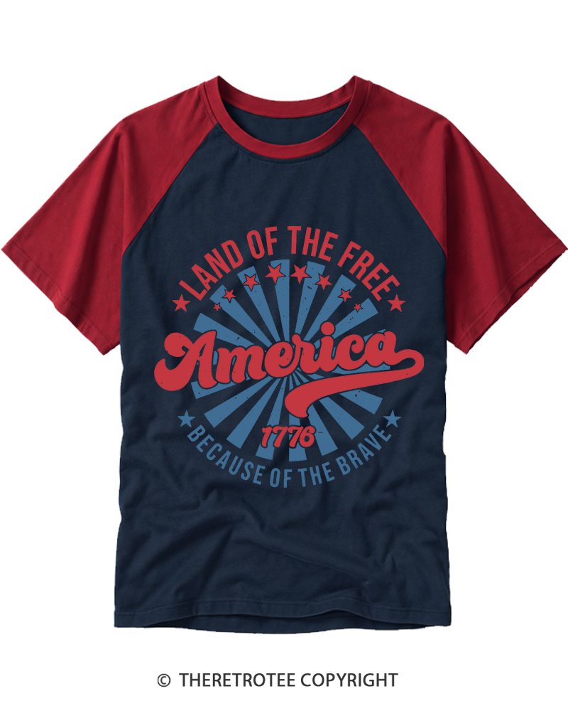 TheRetroTee Land Of The Free 1970s Raglan Baseball T-Shirt