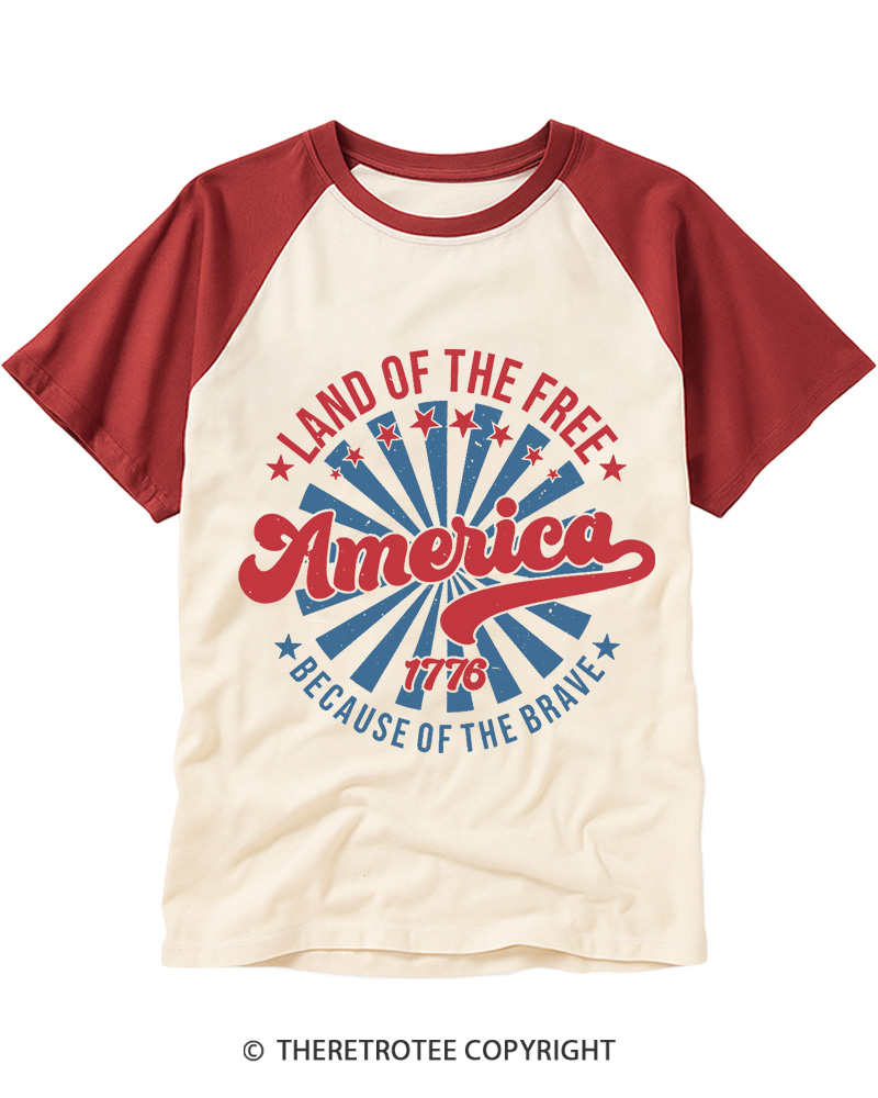 TheRetroTee Land Of The Free 1970s Raglan Baseball T-Shirt