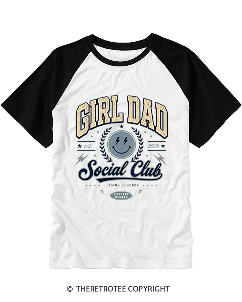 TheRetroTee Retro Girl Dad Social Club Raglan Baseball T-Shirt