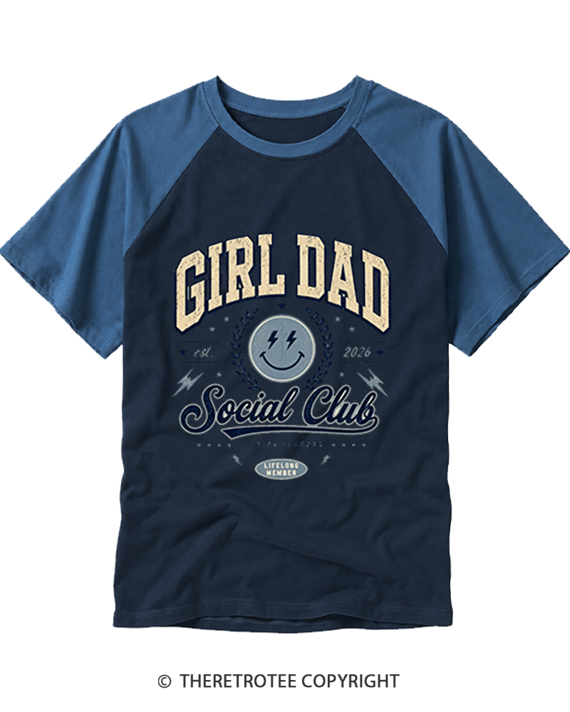 TheRetroTee Retro Girl Dad Social Club Raglan Baseball T-Shirt