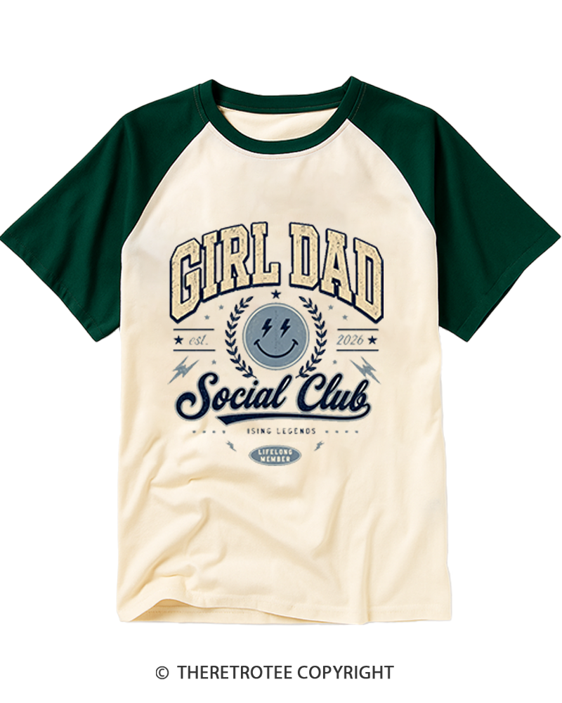 TheRetroTee Retro Girl Dad Social Club Raglan Baseball T-Shirt