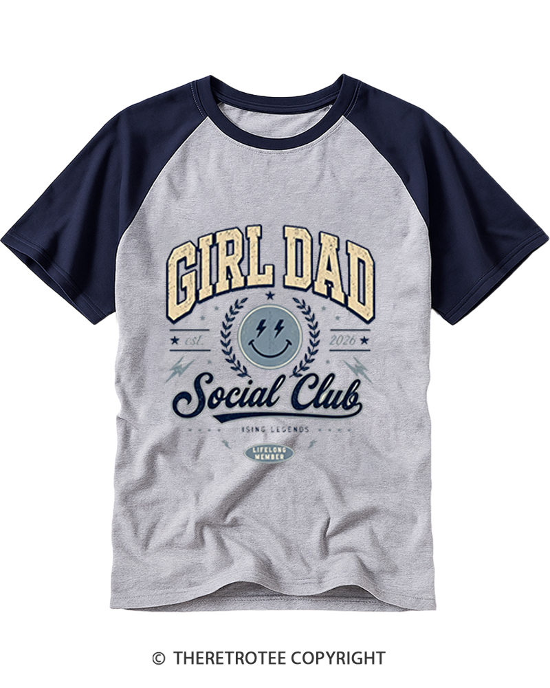 TheRetroTee Retro Girl Dad Social Club Raglan Baseball T-Shirt