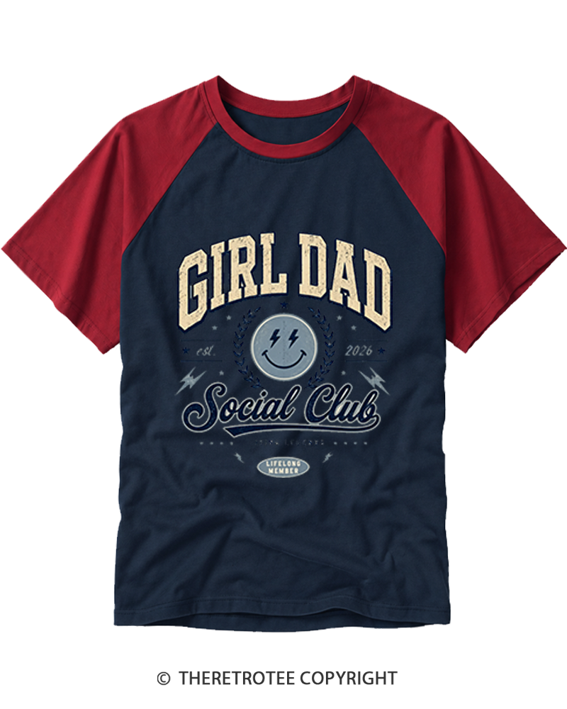 TheRetroTee Retro Girl Dad Social Club Raglan Baseball T-Shirt