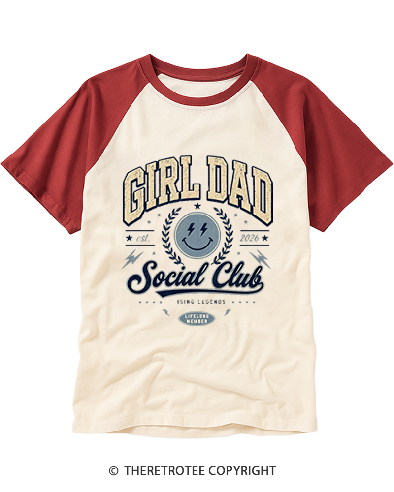 TheRetroTee Retro Girl Dad Social Club Raglan Baseball T-Shirt