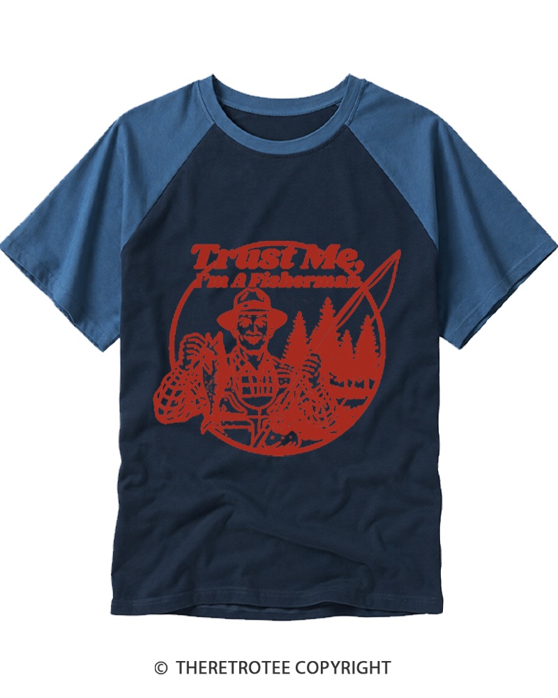 TheRetroTee Trust Me I'm A Fisherman Raglan Baseball T-Shirt