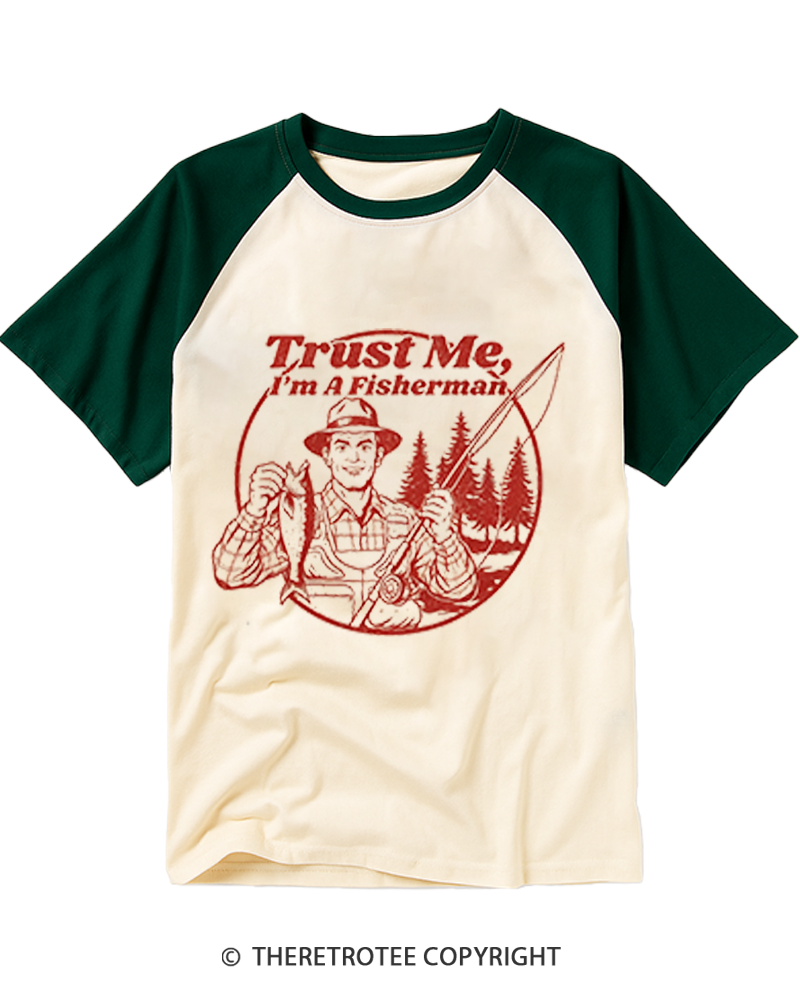 TheRetroTee Trust Me I'm A Fisherman Raglan Baseball T-Shirt
