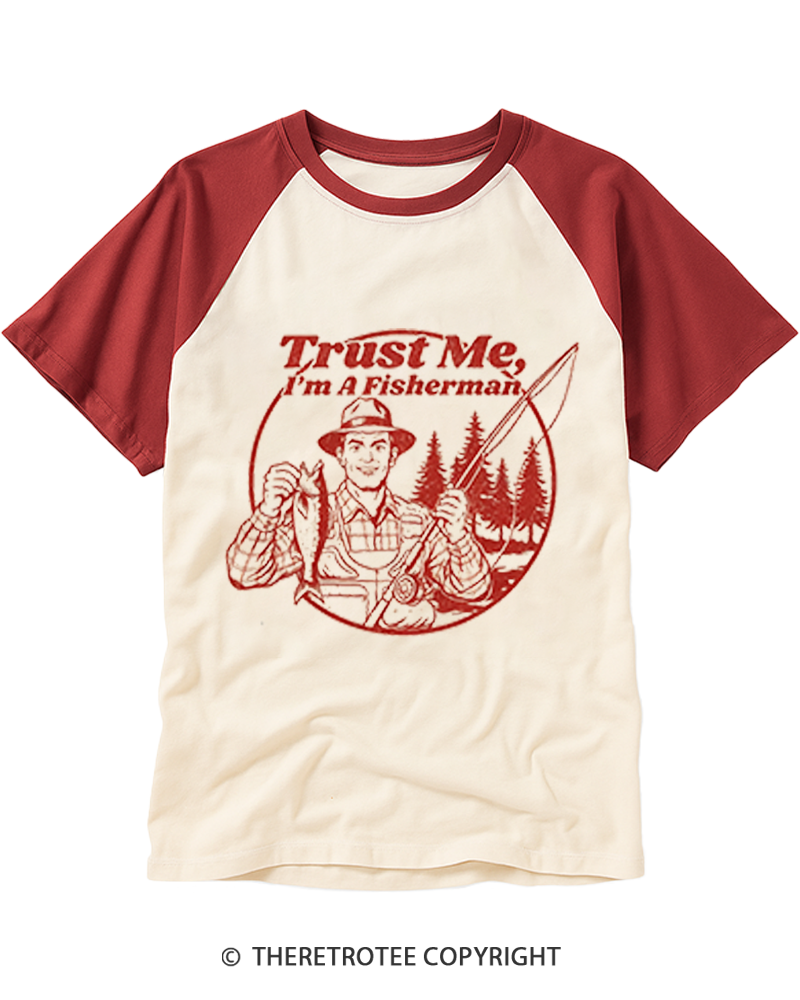 TheRetroTee Trust Me I'm A Fisherman Raglan Baseball T-Shirt
