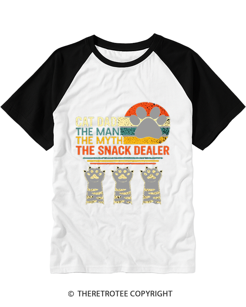 TheRetroTee Vintage Cat Dad The Man Myth Snack Dealer Raglan Baseball T-Shirt