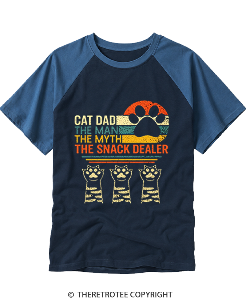 TheRetroTee Vintage Cat Dad The Man Myth Snack Dealer Raglan Baseball T-Shirt