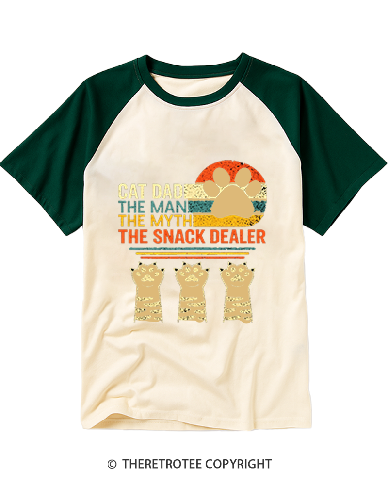 TheRetroTee Vintage Cat Dad The Man Myth Snack Dealer Raglan Baseball T-Shirt