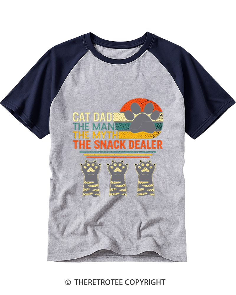 TheRetroTee Vintage Cat Dad The Man Myth Snack Dealer Raglan Baseball T-Shirt