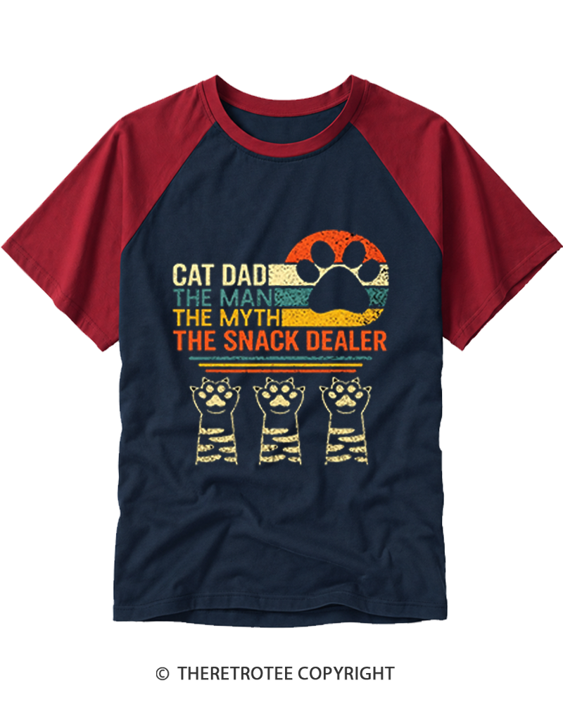 TheRetroTee Vintage Cat Dad The Man Myth Snack Dealer Raglan Baseball T-Shirt