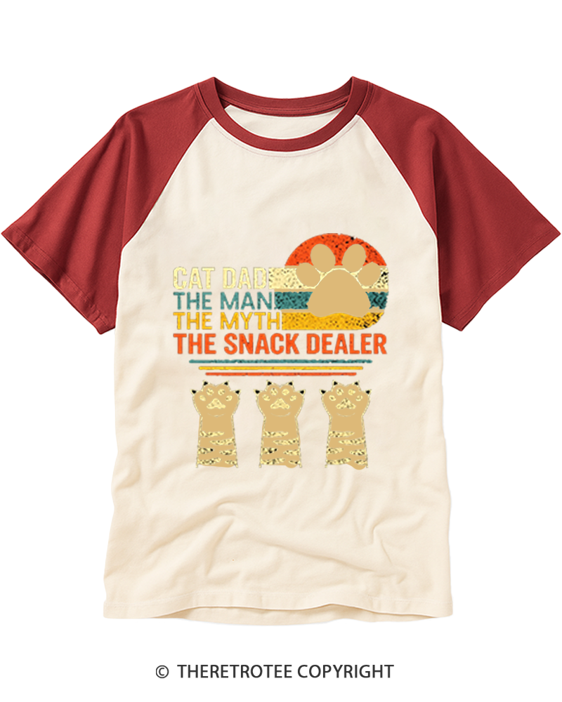 TheRetroTee Vintage Cat Dad The Man Myth Snack Dealer Raglan Baseball T-Shirt