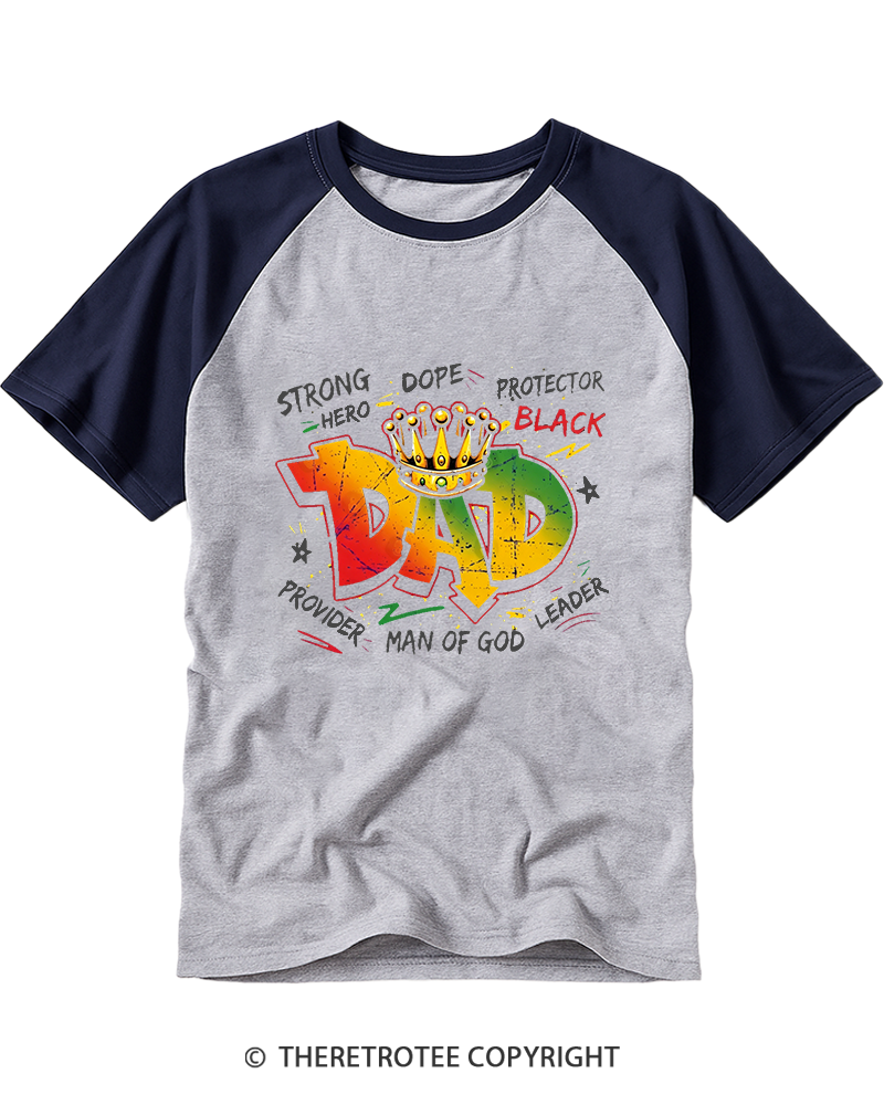 TheRetroTee Vintage Dope Black Dad Strong Hero Raglan Baseball T-Shirt