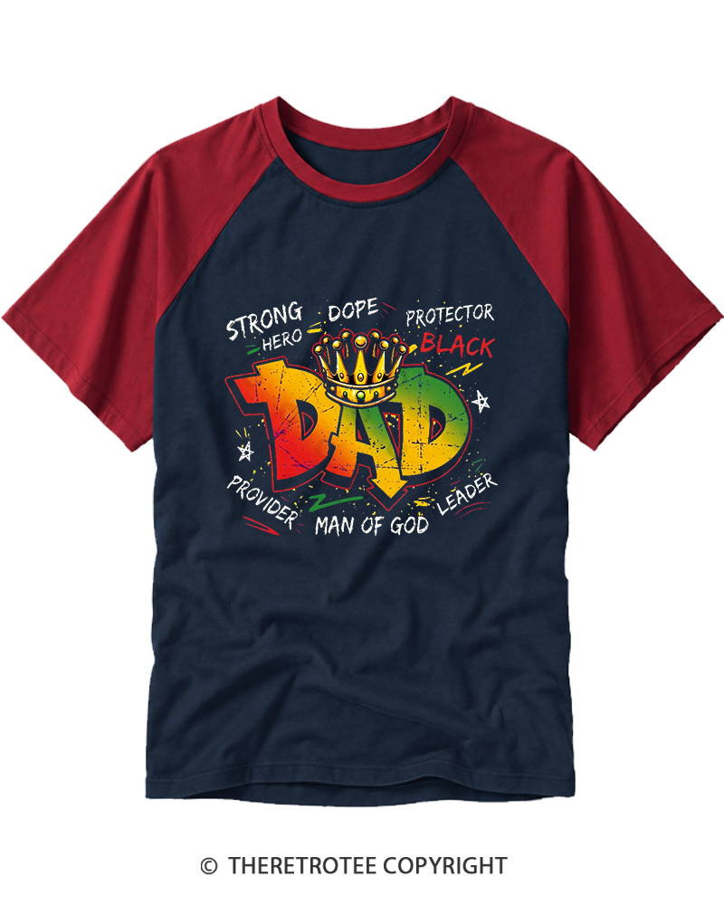 TheRetroTee Vintage Dope Black Dad Strong Hero Raglan Baseball T-Shirt