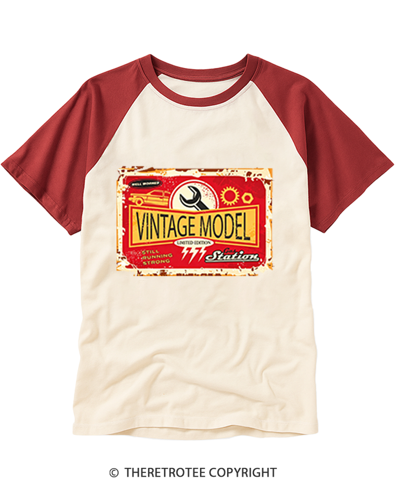 TheRetroTee Vintage Model Raglan Baseball T-Shirt