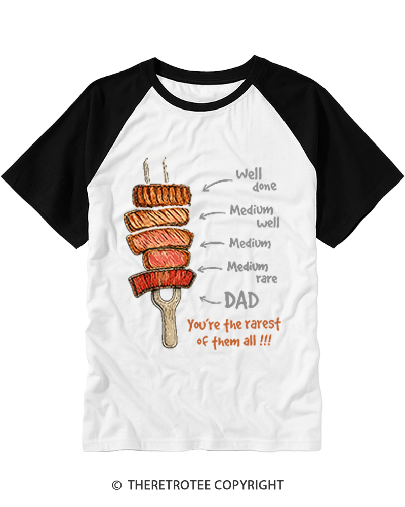 TheRetroTee You're The Rarest of Them All BBQ Grilling Dad Raglan Baseball T-Shirt