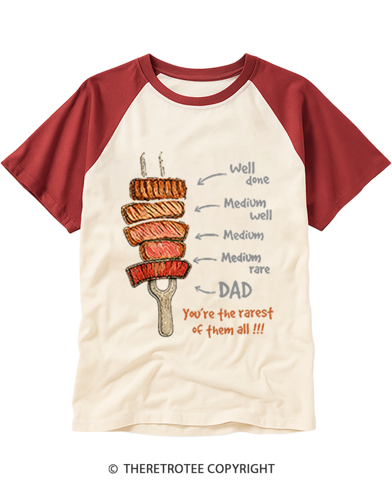TheRetroTee You're The Rarest of Them All BBQ Grilling Dad Raglan Baseball T-Shirt