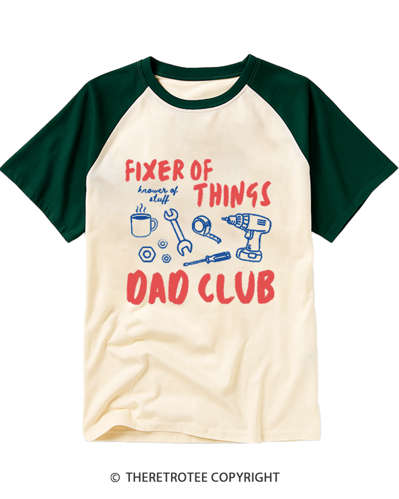 TheRetroTee Fixer of Things Dad Club Raglan Baseball T-Shirt