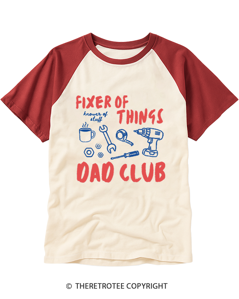 TheRetroTee Fixer of Things Dad Club Raglan Baseball T-Shirt
