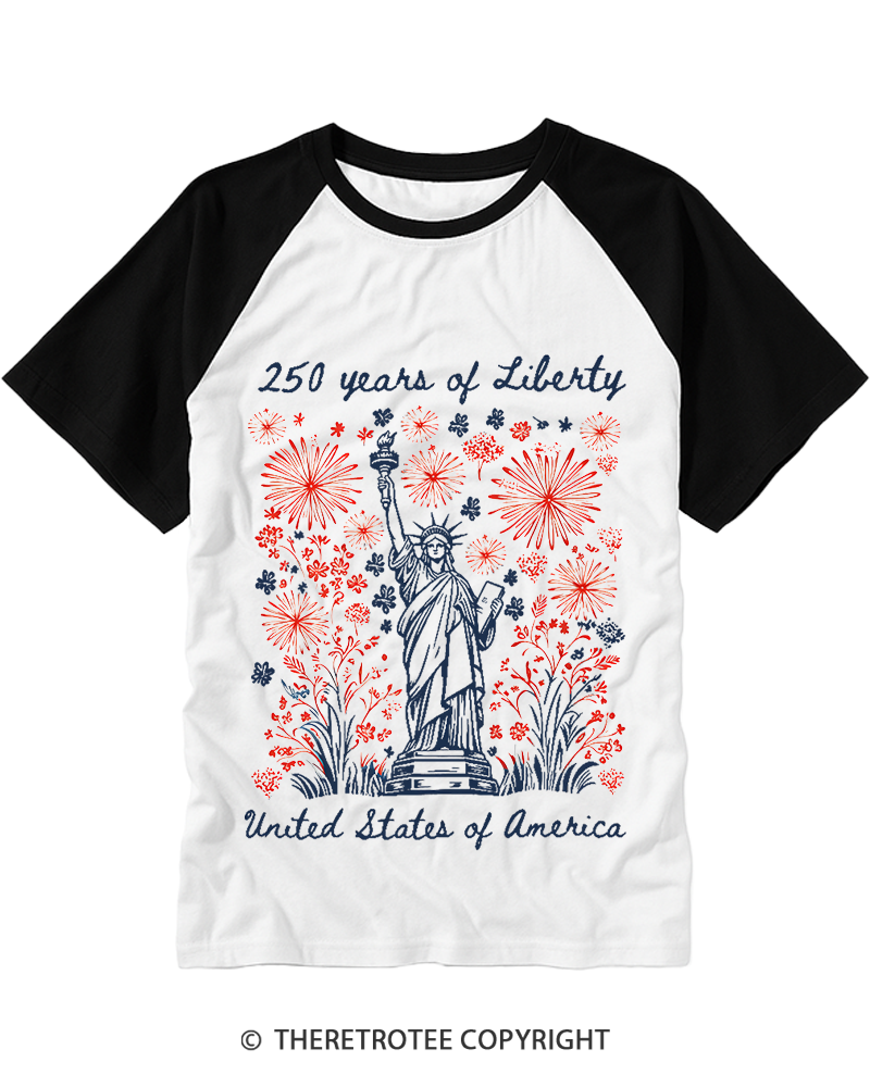 TheRetroTee 250 Years Of Liberty Raglan Baseball T-Shirt