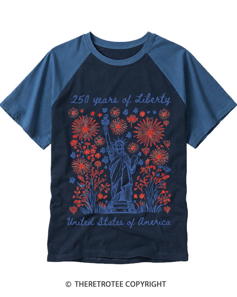 TheRetroTee 250 Years Of Liberty Raglan Baseball T-Shirt