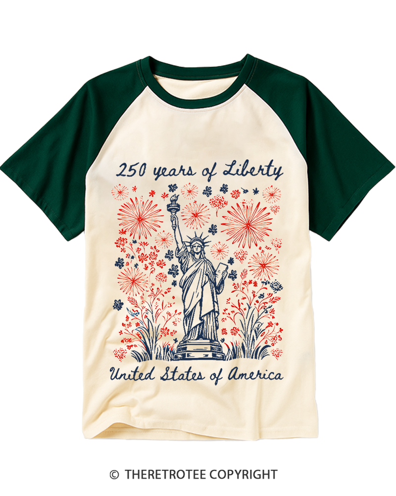 TheRetroTee 250 Years Of Liberty Raglan Baseball T-Shirt