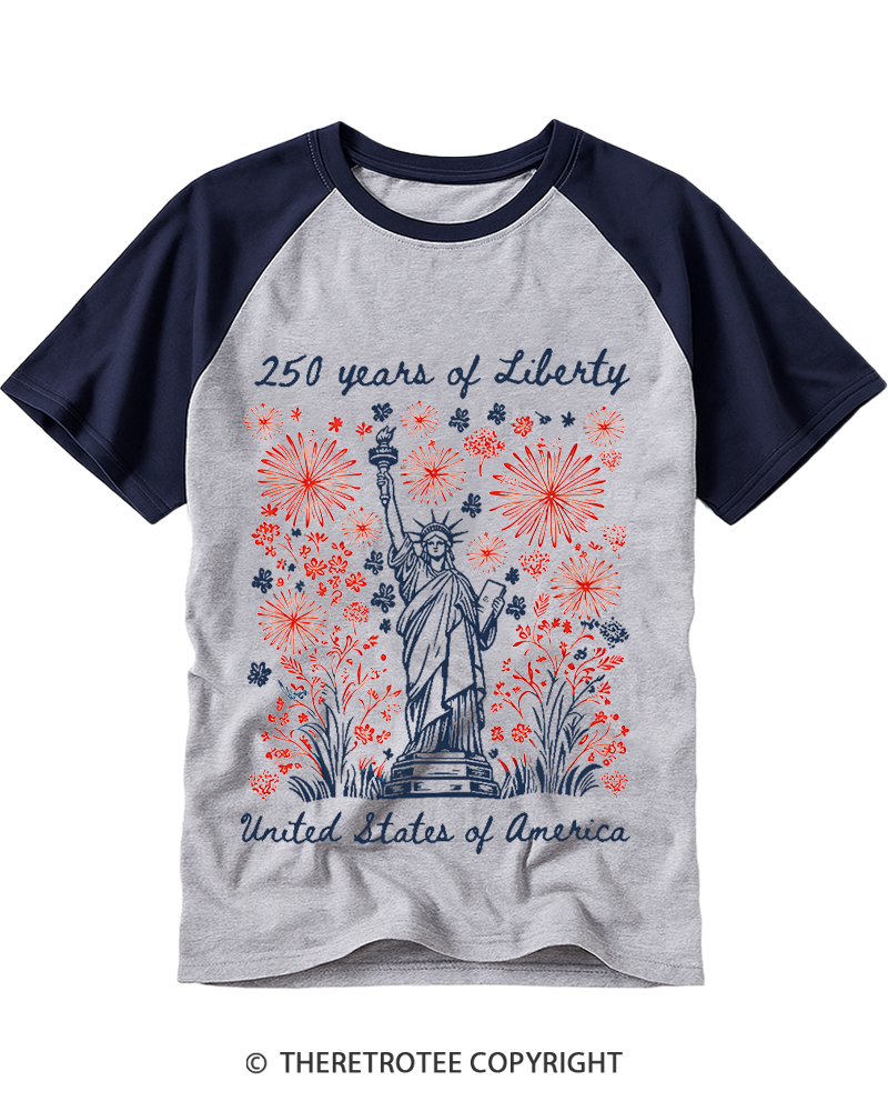 TheRetroTee 250 Years Of Liberty Raglan Baseball T-Shirt
