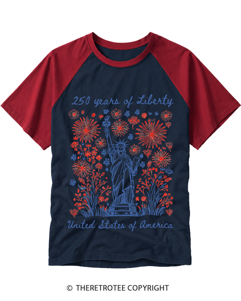 TheRetroTee 250 Years Of Liberty Raglan Baseball T-Shirt