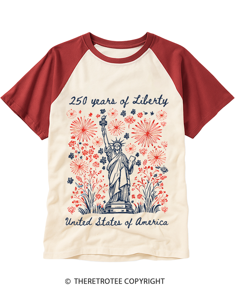 TheRetroTee 250 Years Of Liberty Raglan Baseball T-Shirt