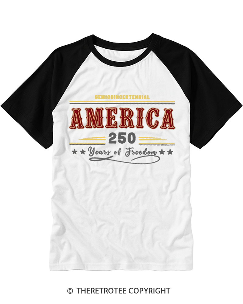 TheRetroTee America 250 Years of Freedom Raglan Baseball T-Shirt