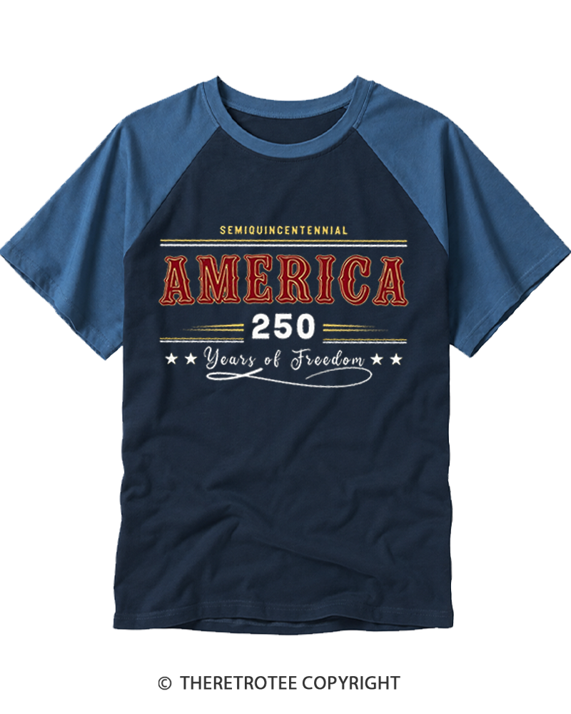 TheRetroTee America 250 Years of Freedom Raglan Baseball T-Shirt