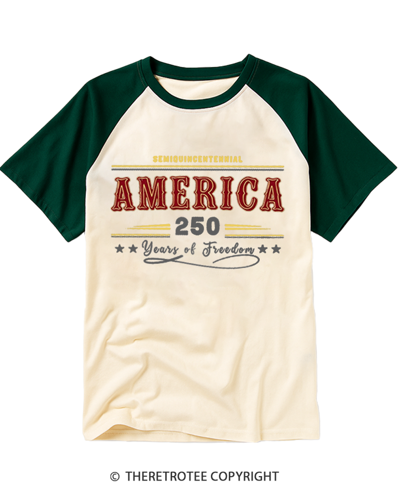 TheRetroTee America 250 Years of Freedom Raglan Baseball T-Shirt