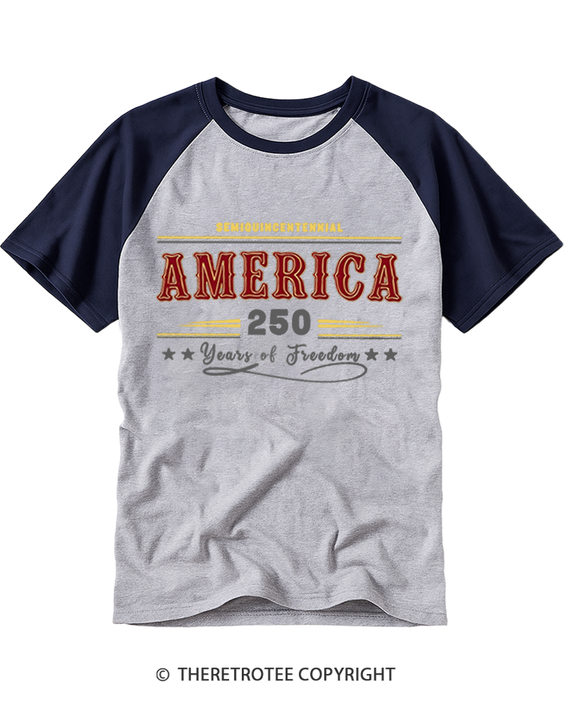 TheRetroTee America 250 Years of Freedom Raglan Baseball T-Shirt