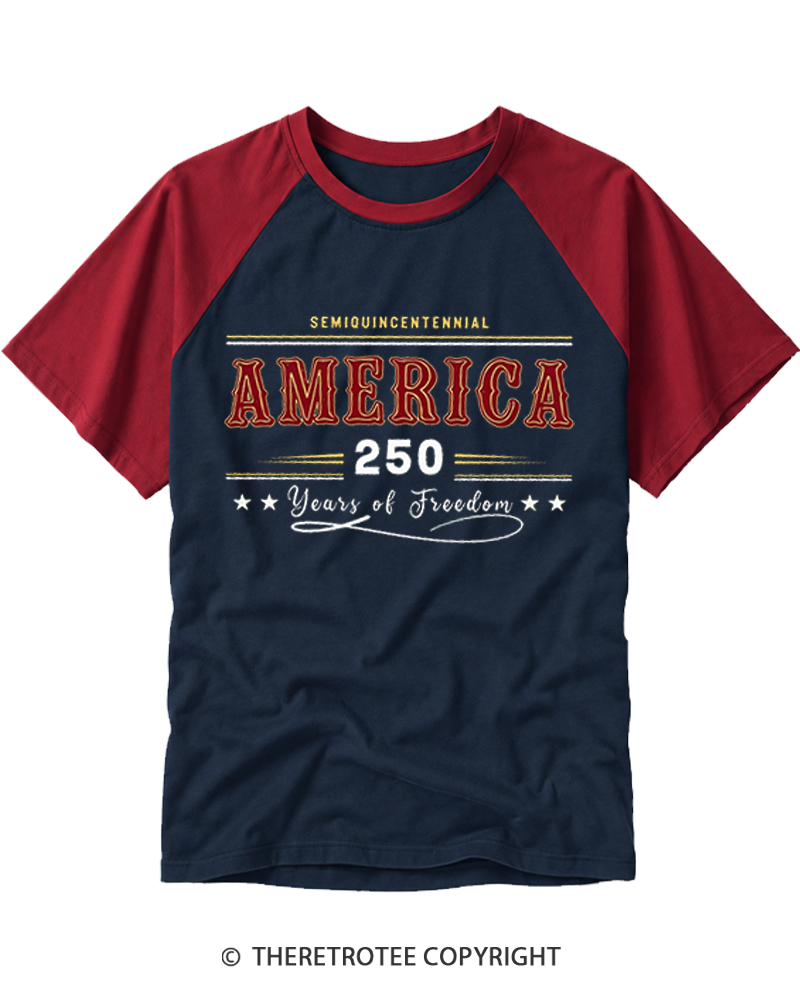 TheRetroTee America 250 Years of Freedom Raglan Baseball T-Shirt