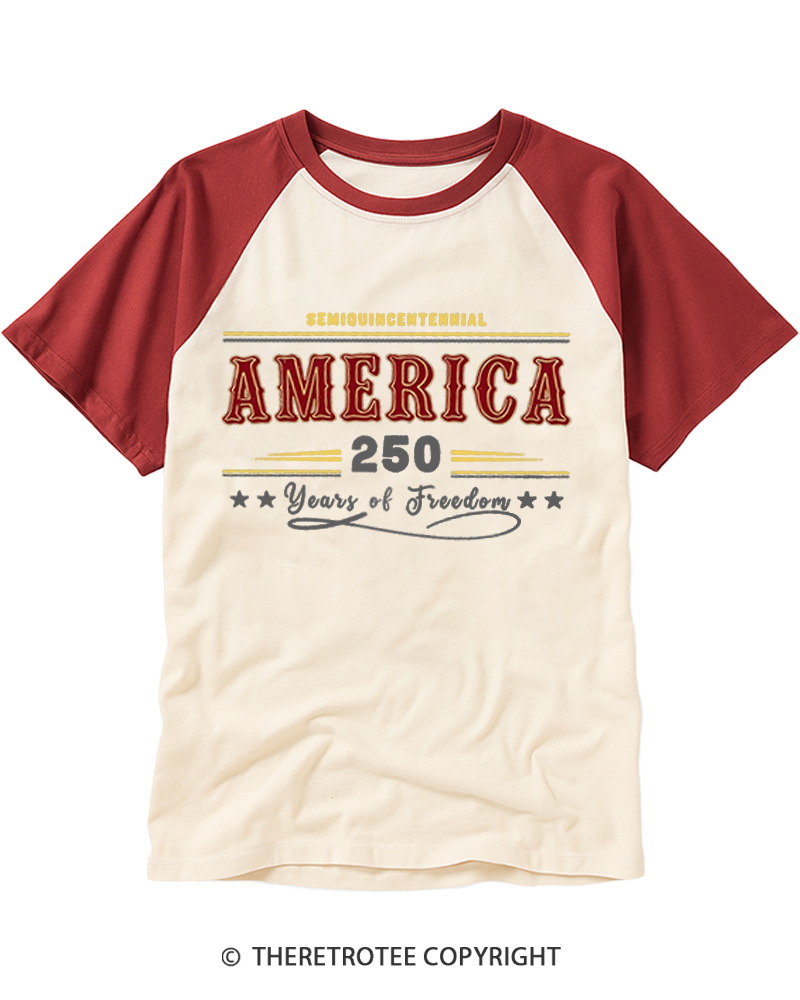 TheRetroTee America 250 Years of Freedom Raglan Baseball T-Shirt