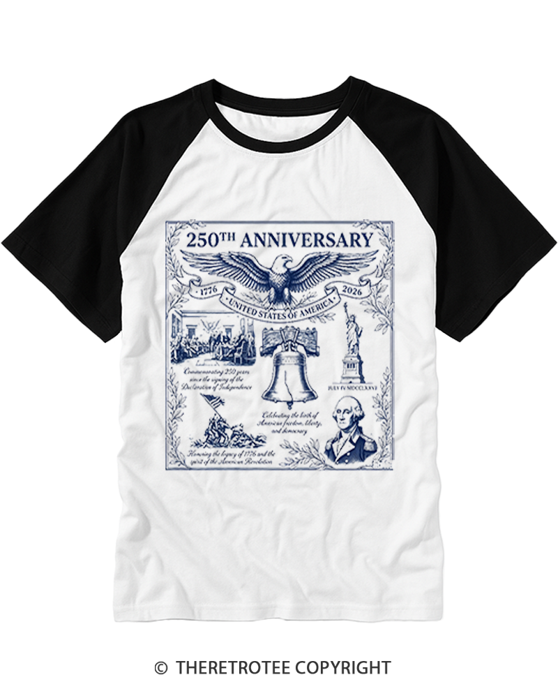 TheRetroTee America 250th Anniversary Raglan Baseball T-Shirt