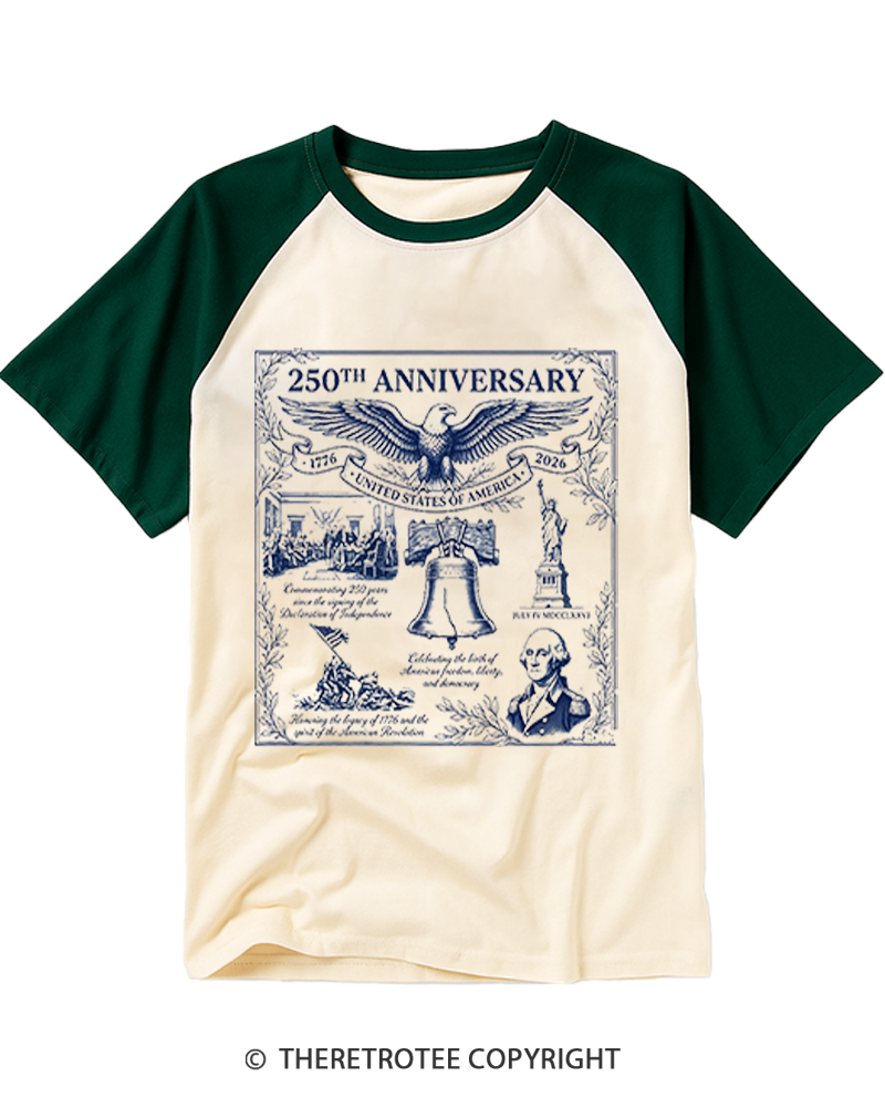 TheRetroTee America 250th Anniversary Raglan Baseball T-Shirt