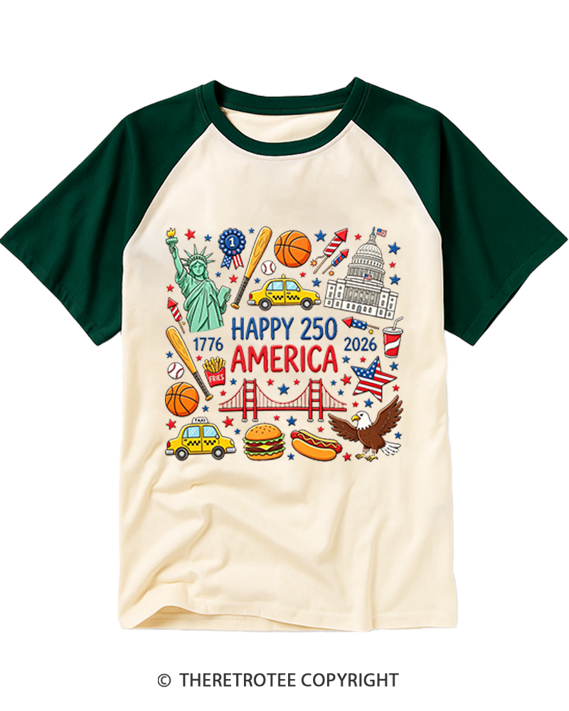 TheRetroTee America 250th Anniversary 1776-2026 Raglan Baseball T-Shirt