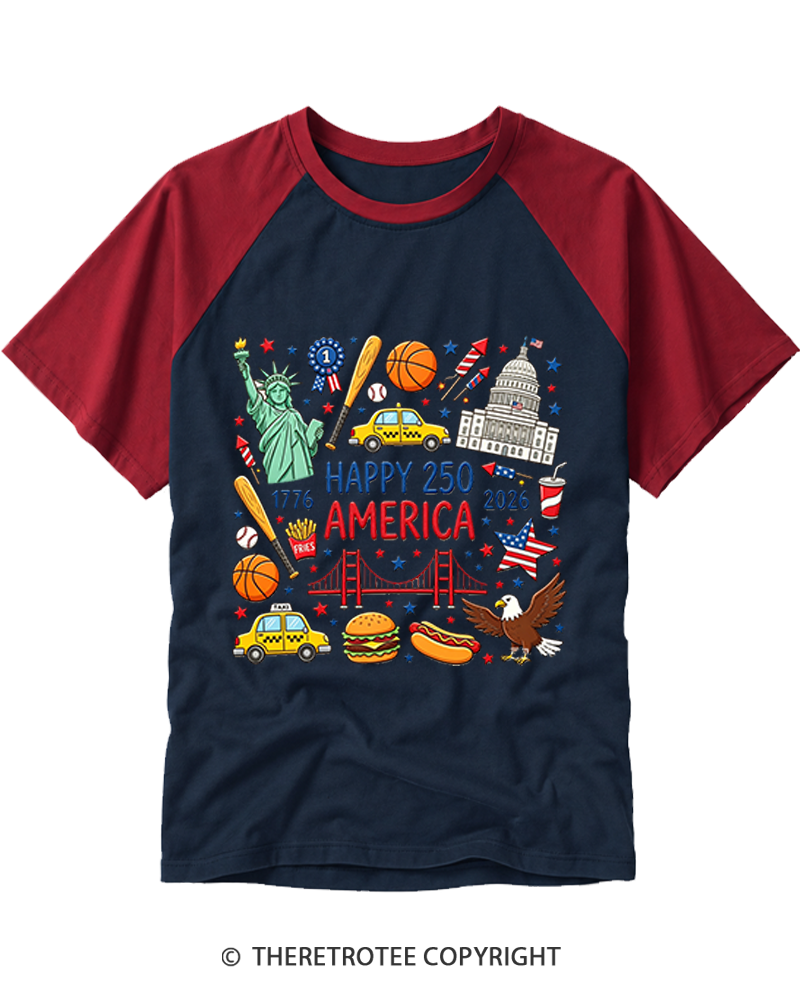 TheRetroTee America 250th Anniversary 1776-2026 Raglan Baseball T-Shirt