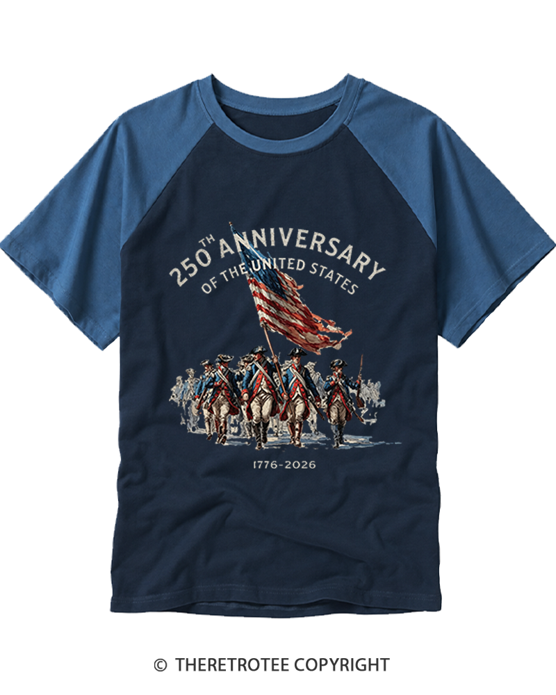 TheRetroTee America 250th Anniversary Revolutionary War Soldiers 1776 Raglan Baseball T-Shirt