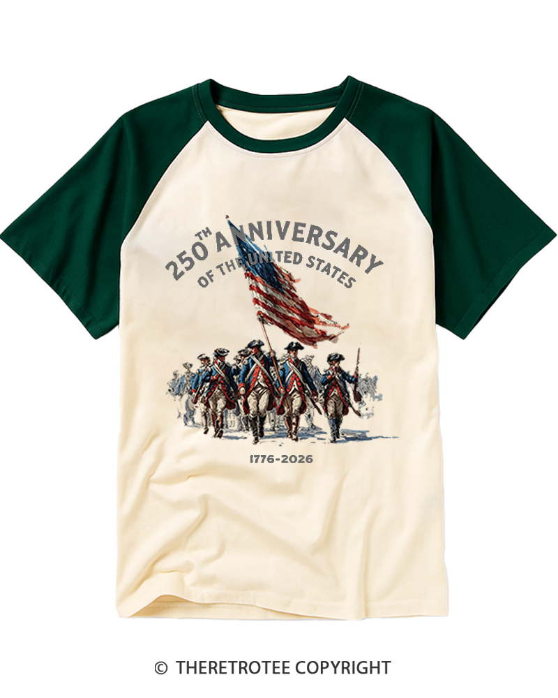 TheRetroTee America 250th Anniversary Revolutionary War Soldiers 1776 Raglan Baseball T-Shirt