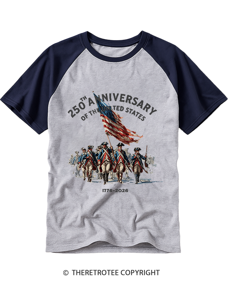 TheRetroTee America 250th Anniversary Revolutionary War Soldiers 1776 Raglan Baseball T-Shirt