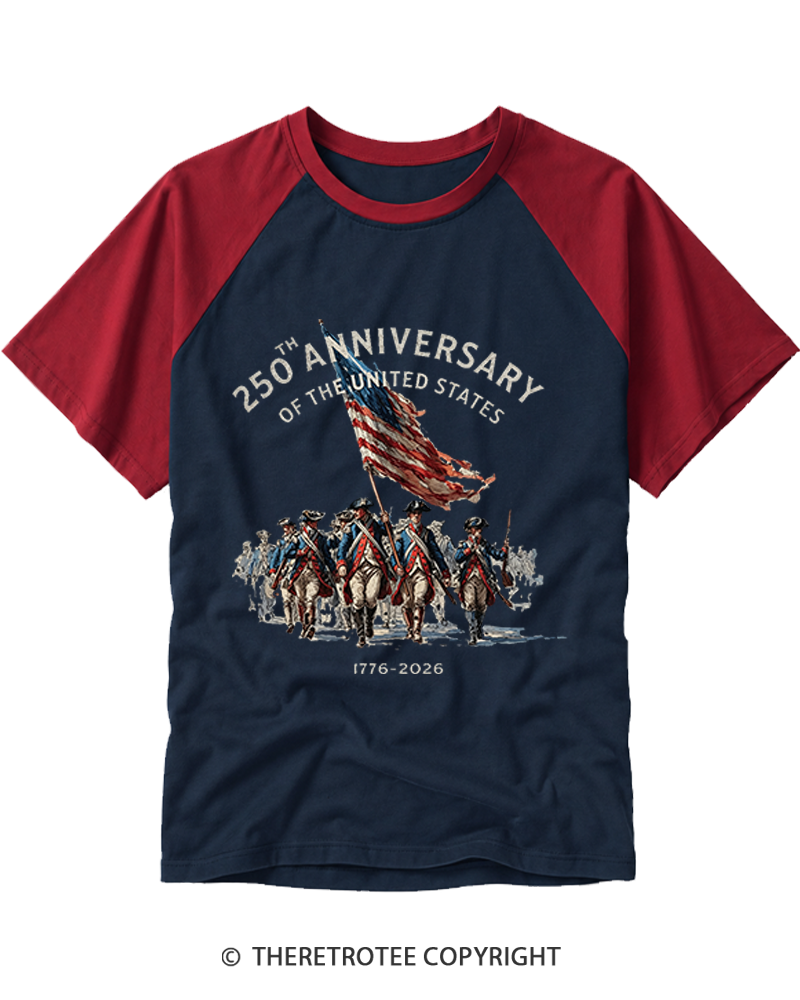 TheRetroTee America 250th Anniversary Revolutionary War Soldiers 1776 Raglan Baseball T-Shirt